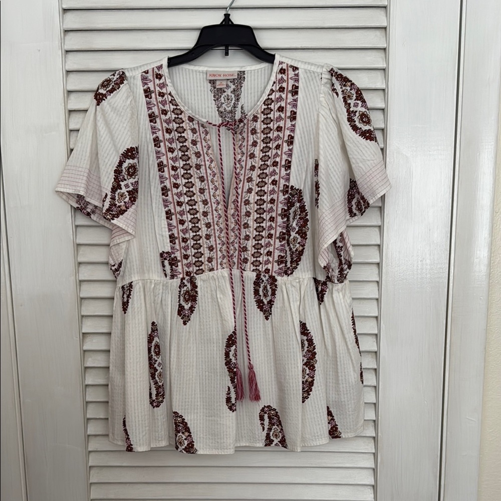 Knox Rose White Cream Tie Front Peplum Blouse